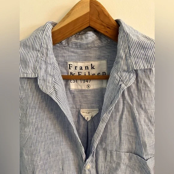 Frank & Eileen Rory Blue Stripe Lived in Linen Maxi Shirt Dress Size S - Picture 4 of 5